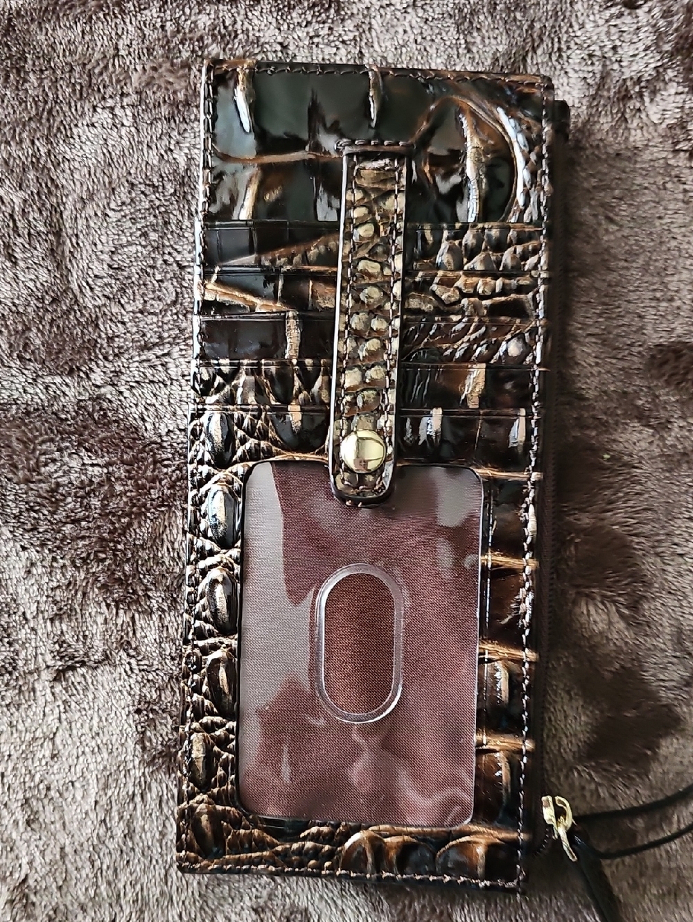 Brahmin Glossy Brown Croc-Embossed Wallet Phone Case with ID Window